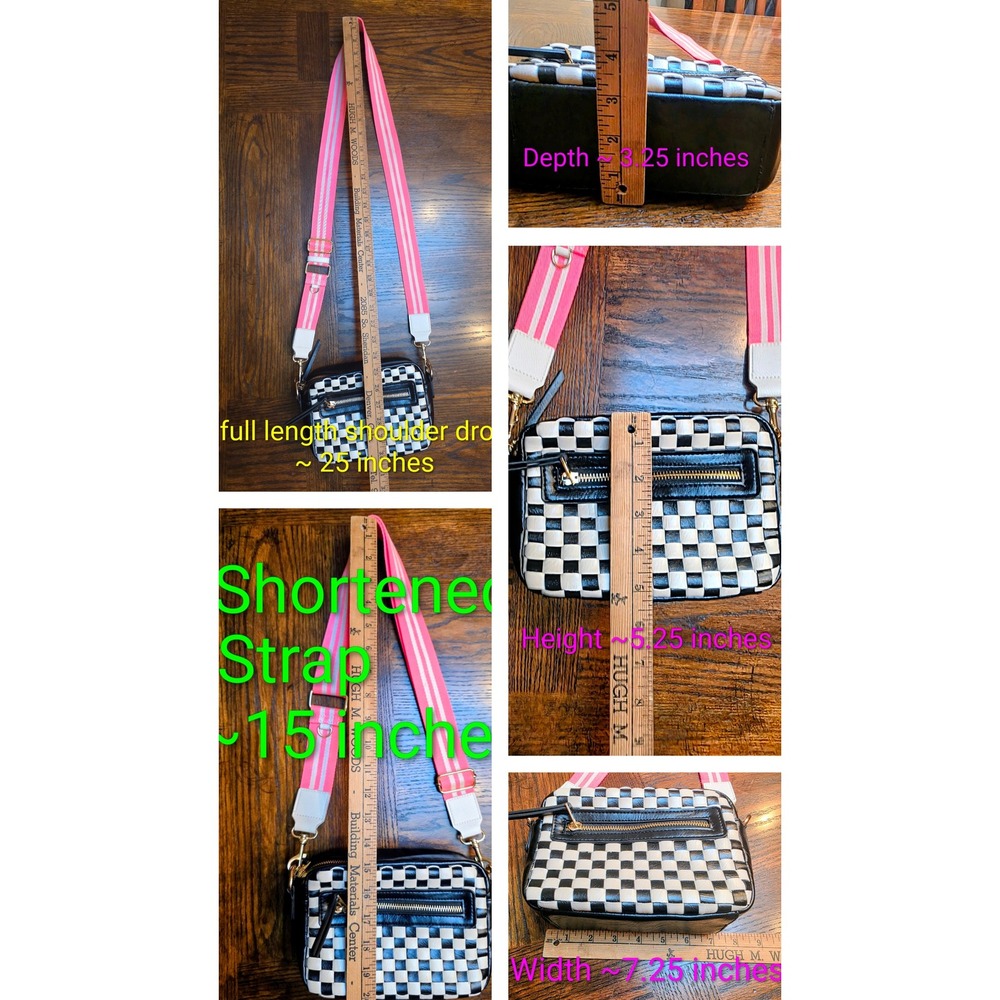 Skater Girl Black & White Checkered Crossbody Bag Rare Hot Pink Guitar Strap - Picture 8 of 14